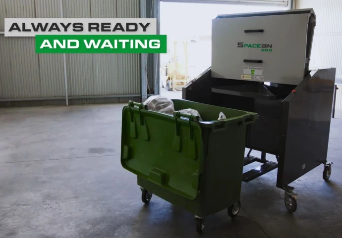 Portable SpaceBin Multi positioned at a commercial waste collection point