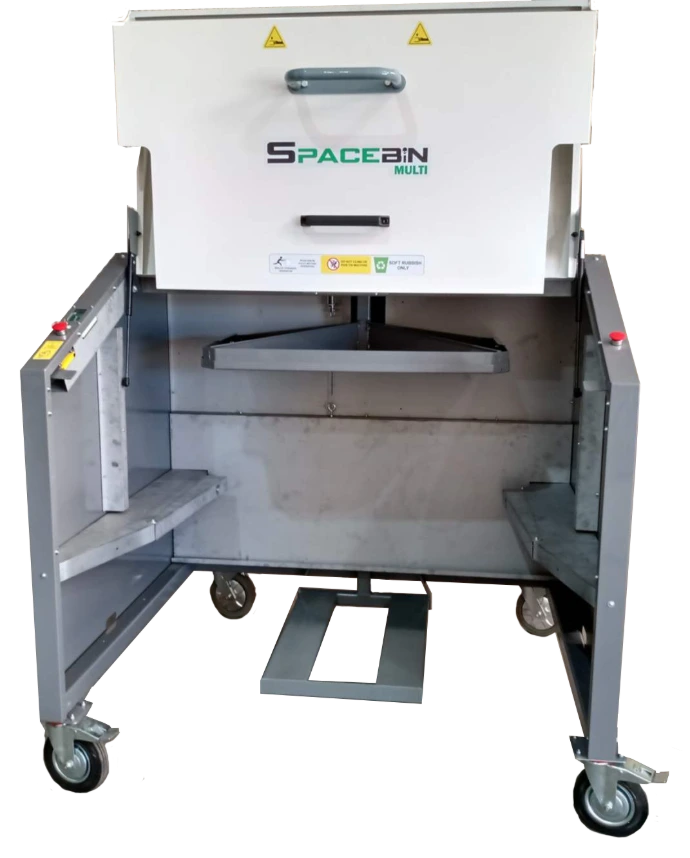 Front view of the SpaceBin Multi commercial bin compactor
